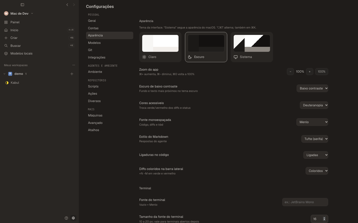 Appearance settings